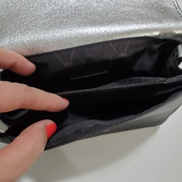 silver and black colorblock crossbody bag square by MMS - Picture 5 of 10